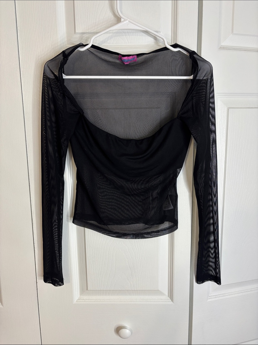 Edikted Black Long-Sleeve Sheer Mesh Top